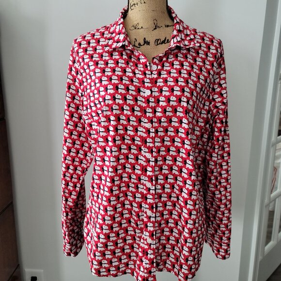 Crown & Ivy Red White & Blue  Dog Print Blouse Large - Picture 1 of 12